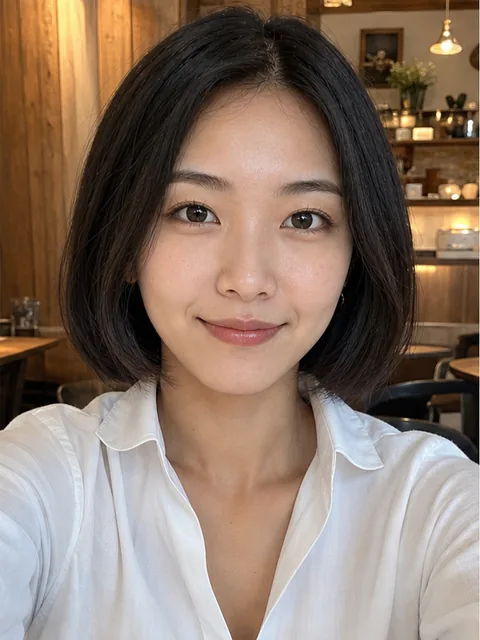 20 代女性の自撮りと生成後のプロフィール写真 (加工前)