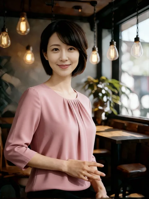 30 代女性の自撮りと生成後のプロフィール写真 (加工後)