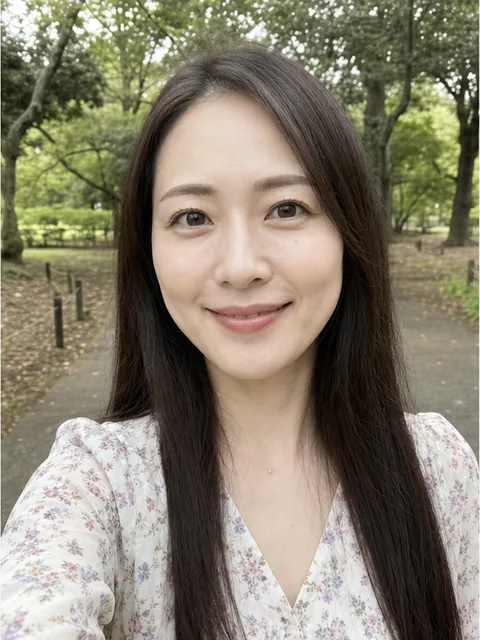 30 代女性の自撮りと生成後のプロフィール写真 (加工前)